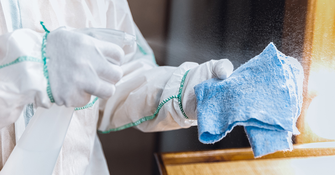 Disinfectant Spray, Paper Towel and Safety Gloves