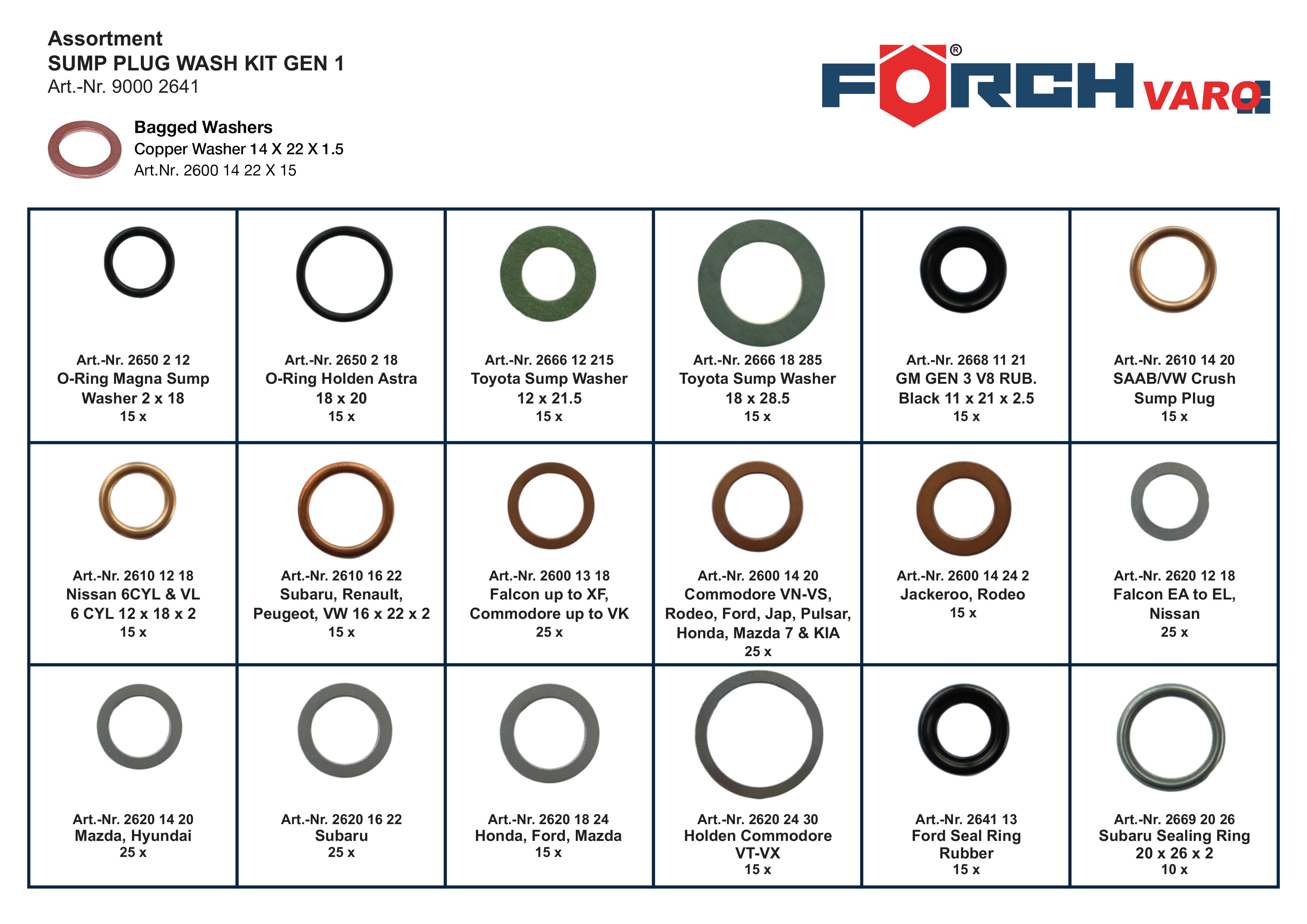 ASSORTMENT SUMP PLUG WASHERS GEN1 - 9000 2641-S - Förch Australia -  Automotive Tools & Workshop Consumables